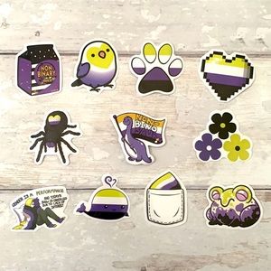 Non-binary Pride NB Stickers Waterproof 11pc Bundle Set LGBTQ+ Flag Sticker Lot